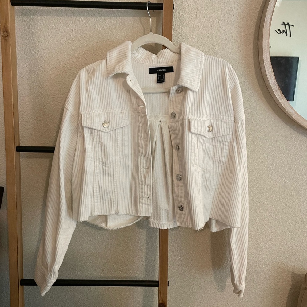 FOREVER 21 Corduroy Cropped Jacket | White | Size M